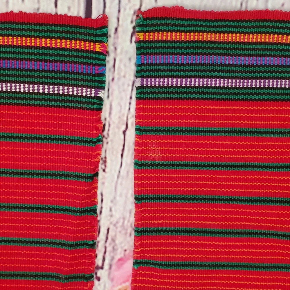 6 Woven Red Stripe Multicolor Rectangular Placemats.